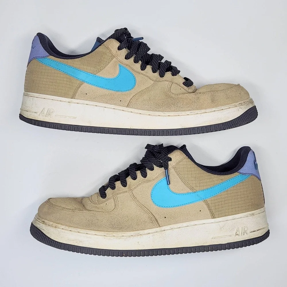 Nike Air Force 1 Low Shoes Mens Size 13 Beige Blue Suede Sneakers CD0887-201